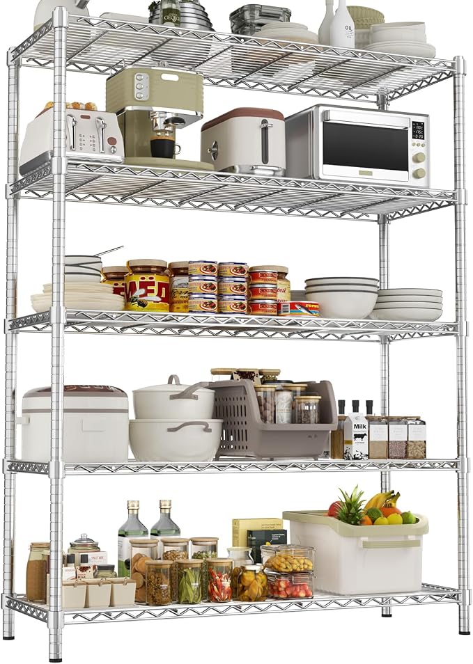ROOMTEC 5-Tier Wire Shelving Unit,45" W*20" D*72" H,Max Load 2000LBS | Heavy Duty Garage Shelving, Adjustable Storage Shelves, Metal Shelf Rack for Kitchen, Laundry, Pantry, Warehouse, Basement