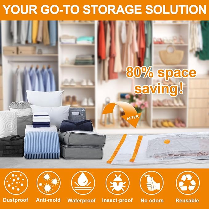 AGPTEK 20pcs Vacuum Storage Bags(4 Jumbo/4 Large/4 Medium/4 Small/4 Roll)Compression Storage Bags for Comforters, Blankets, Vacuum Sealer Bags for Clothes Storage, Perfect for Home Storage and Travel