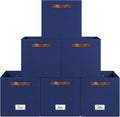 FinishingBo 13 inch Storage Bins with Labels 6 Pack | PU Leather Handles, Foldable Storage Cubes, Storage Baskets, Closet Storage, Blue