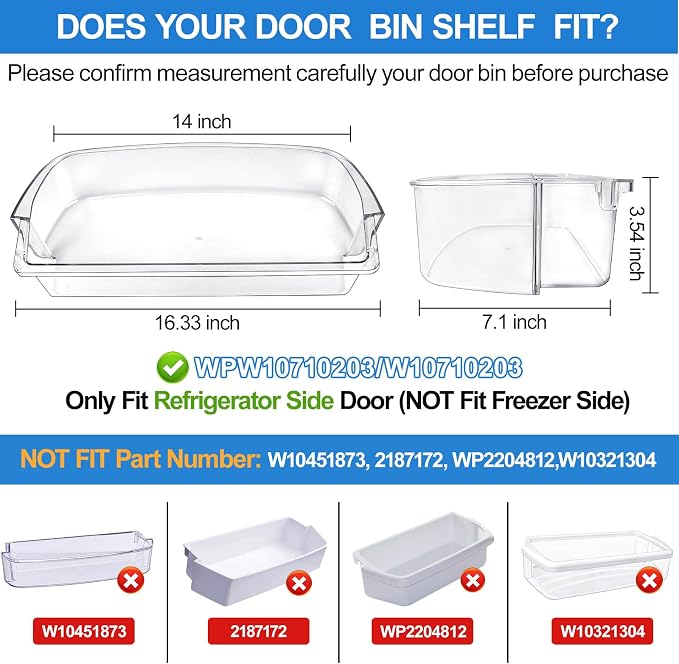 UPGRADED WPW10710203 Refrigerator Door Bin Compatible With Whirlpool Kenmore Refrigerator Door Shelf W10710203 W10451871 Whirlpool Shelf Replacement WRS571CIHZ01 WRS588FIHZ00 WRS571CIHZ04 WRS571CIDM01