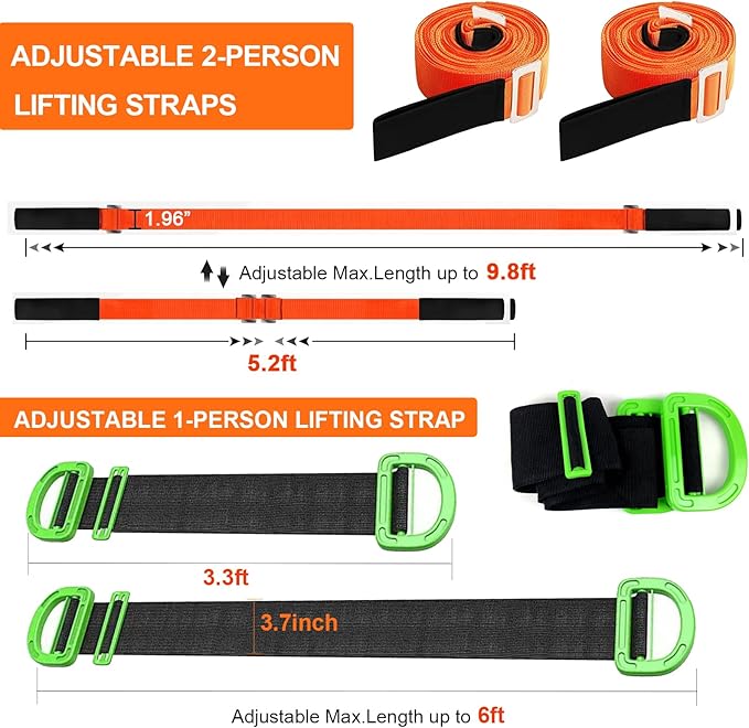 Moving Straps, 2-Person Adjustable Shoulder Moving Lifting Straps and 1-Person Handle Lifting System, Safety Easily for Moving Furniture, Appliances, Mattresses Heavy Objects up to 880lbs
