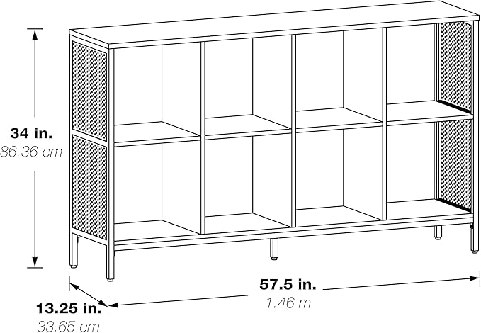 OSP Home Furnishings Ace Contemporary Modern Storage Bookcase with Shelves, 2- Shelves, 8 Cubes, Ozark Ash Finish