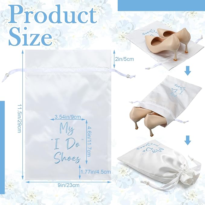 Bride Shoe Bag 11" x 9" Satin Wedding Shoe Storage Pouch with Drawstring Bridal Shower Gifts for Engagement Honeymoon