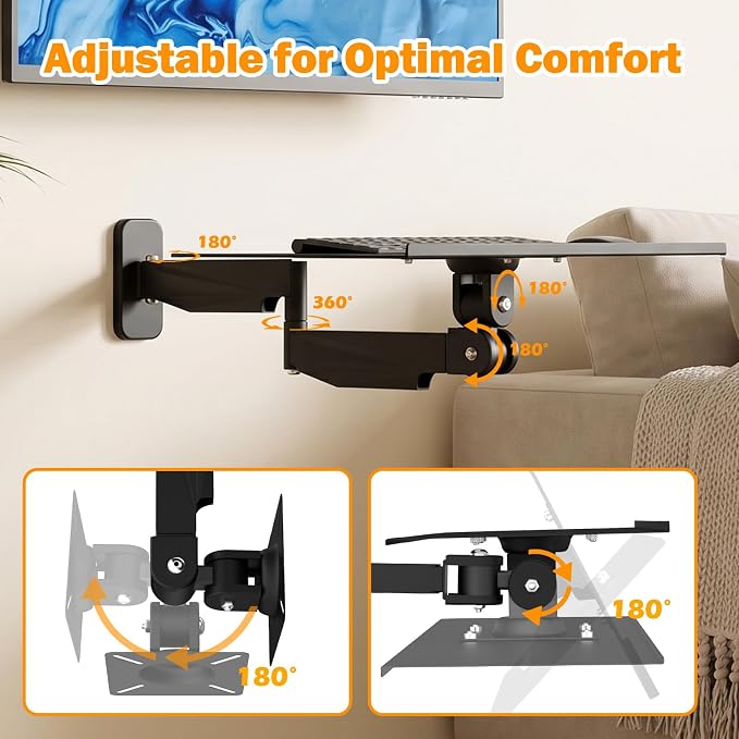 Keyboard Tray Wall Mount with Spring Arm, 23 Inch Keyboard and Mouse Platform, Height Adjustable Typing Stand, Wall Mount Holder for Laptop Desk Workstation, Home Office, Medical, Gaming (Wall)