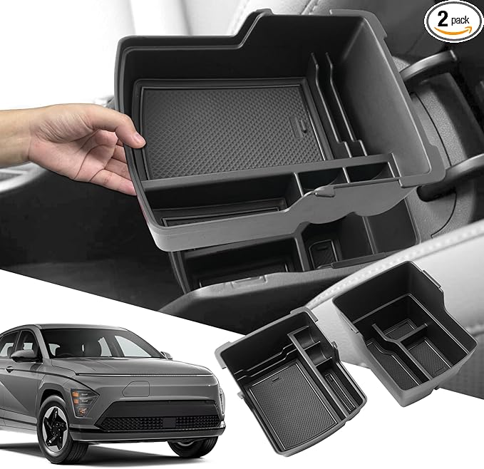 SXCY [2PCS Upper for 2024 2025 2026 Hyundai Kona/Kona EV Center Console Organizer for 2024-2026 Hyundai Kona EV Accessories Armrest Storage for 2024-2026 Kona Console Organizer [2024+ Kona Gas/EV]