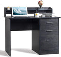 Karl home Black Computer Desk with Drawers ＆ Desktop Hutch, Modern Work Study Gaming Writing Home Office Desks with Storage for Kids, Small Wood Table for Bedroom, PC Laptop Workstation