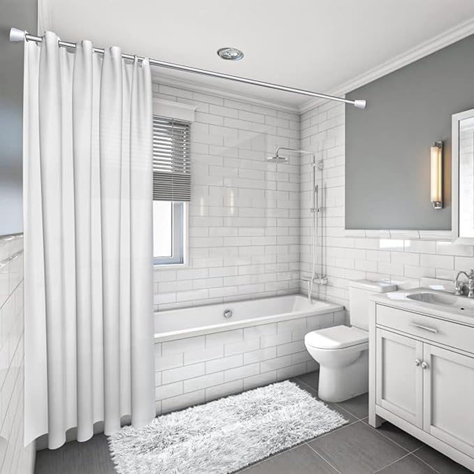 Shower Curtain Rod silver Tension Rod 45 to 77 Inch Spring Curtain Rod Shower rod Non Slip shower curtain rod 1pcs For Windows No Drilling Adjustable Tension Rods of Curtain Window Closet Kitchen