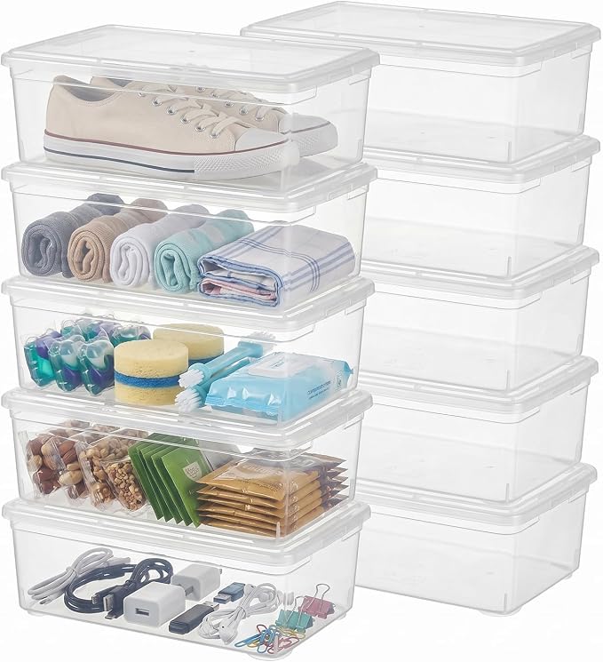 Shoe Storage Box Clear Plastic Stackable Storage box with Lid Durable Closet Containers for Shoes, Crafts and Art Supplies (10 Pack)