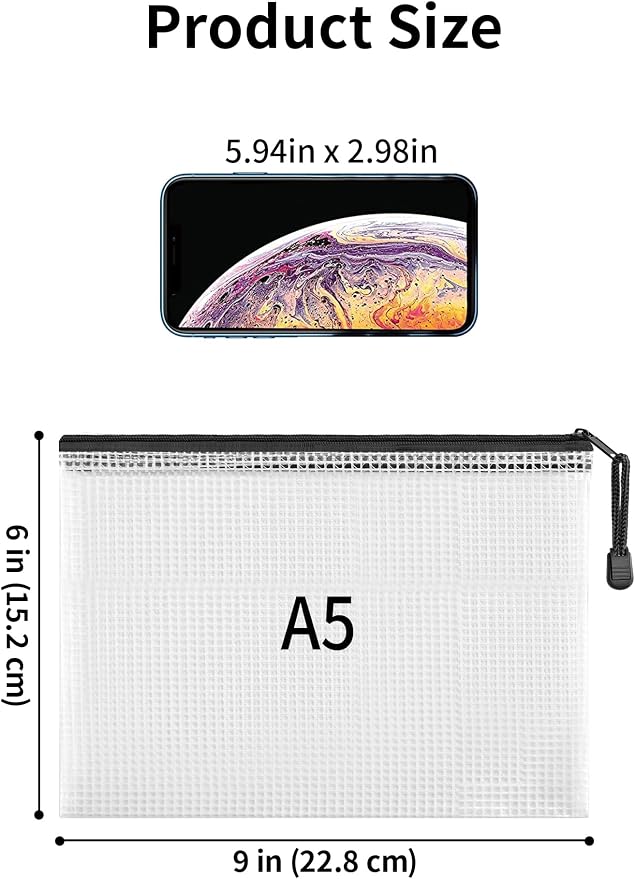 JARLINK 20 Pack Zipper Mesh Document Pouch, 6x9 Inch/A5, Plastic Water-Resistant File Bags, for School Office Supplies, Cosmetics Travel Storage, Assorted Color