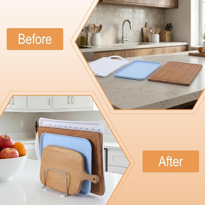 2-Pack Cutting Board Holder Stand 304 Stainless Steel 4-Tier Chopping Board | Racks Organizer, Storage Cookie Sheet Baking Sheet Baking Trays,Chopping Boards,Dish 0.9+1.0 Inch Width Slots