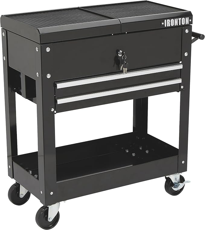 Ironton 28in. 2-Drawer Rolling Tool Cart, 350-Lb., Locking Drawers | Heavy-duty steel frame, open lower tray, quick-access tool organization, garage/workshop/warehouse use, easy maneuvering