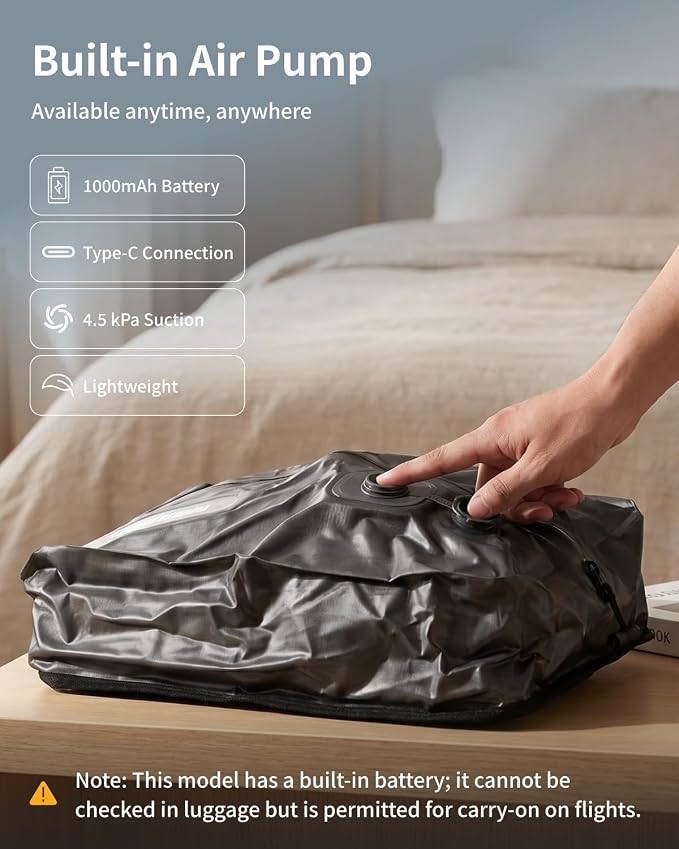 25L Travel Vacuum Bag with Built-in Pump,for Carry-On Suitcase and Backpack
