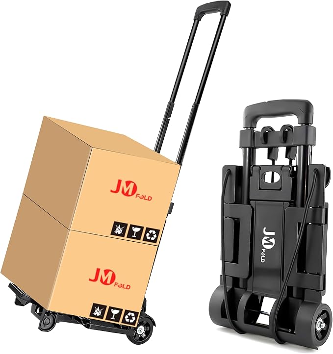 70 lbs Small Folding Hand Truck Dolly with 2 Wheels,Foldable Luggage Cart Expandable Large Chassis Foldable into Backpack for Airport,Travel,Moving and Office Use (Black-Steel)