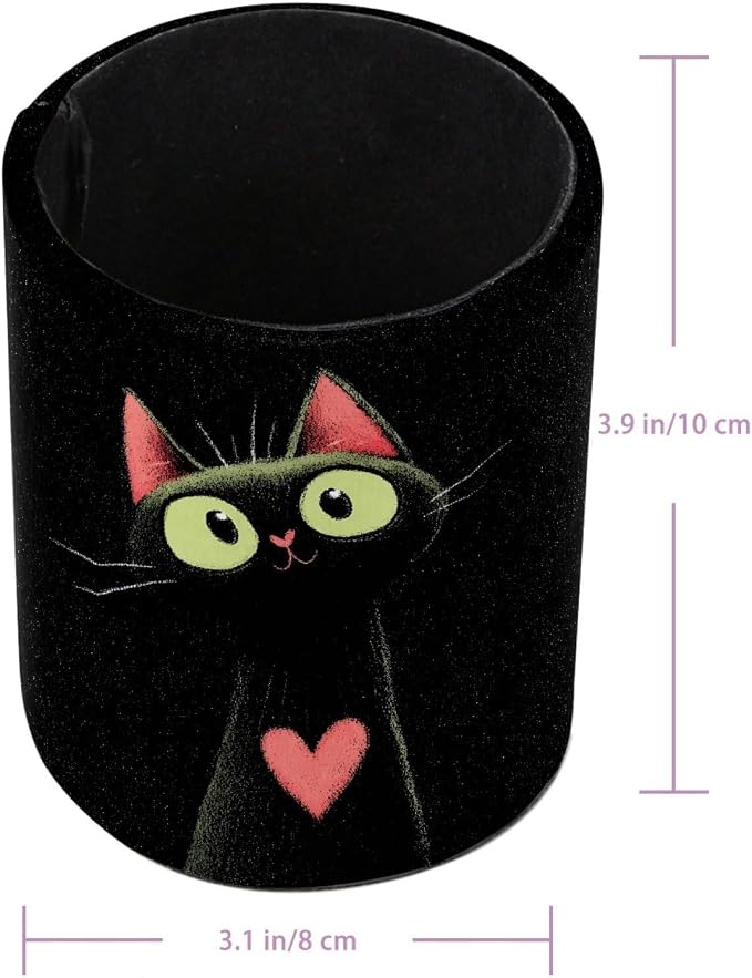 Leather Pen Holder for Desk, Cat Heart Pencil Cup Pen Organizer Makeup Brush Holder for Office Home Kids Countertop Desk Accessory Storage