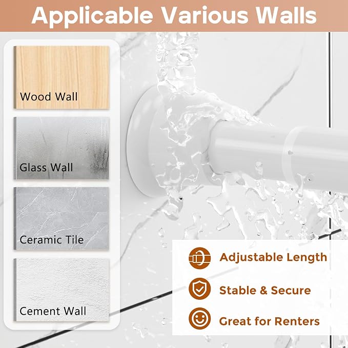 2 Pack Spring Tension Curtain Rods 31-76 Inches, Spring Loaded Curtain Rods No Drilling, Adjustable Expandable Tension Rod for Window Doorway Kitchen Curtain Bedroom Closet, White
