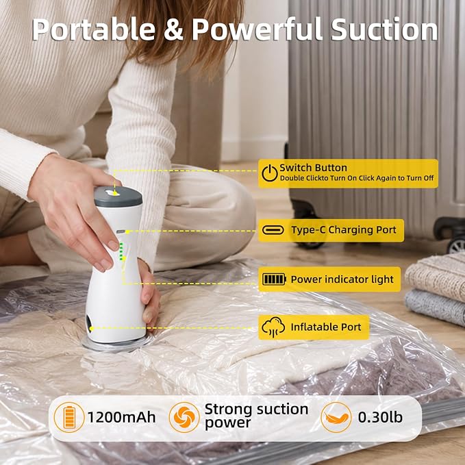 16 Pack Vacuum Bags for Travel with pump Vacuum Storage bags for clothing | Rechargeable Inflation & Deflation Dual Use Reusable Space Saver Bags cordless travel vacuum bag set for Luggage and Suitcase
