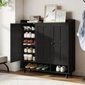 Shoe Cabinet with 3 Doors and Adjustable Shelves, Large Shoe Storage Cabinet for 24–30 Pairs, Modern Farmhouse Shoe Organizer with Open Bottom Shelf for Entryway, Living Room, Black