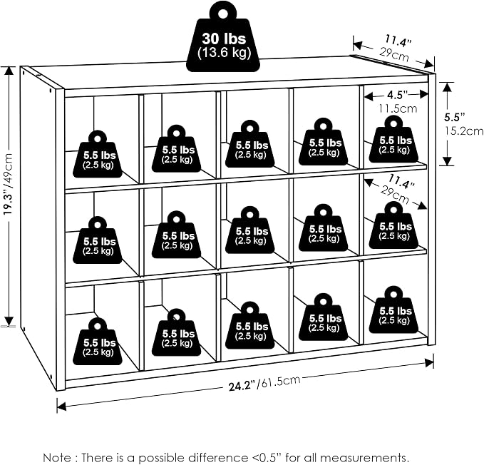 15-Cube Shoe Organizer, Stackable Shoe Rack, Shoe Storage, 11.4 x 24.2 x 19.3, for Office, Closet Entryway, Garage, Dark Oak