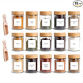 Glass Spice Jars & Labels- 8oz with Bamboo Lids - Spice Containers with 360 labels, Bamboo Lids & Measuring Spoons - Pantry Organization Storage Set for Spices Herbs Seasonings (15)