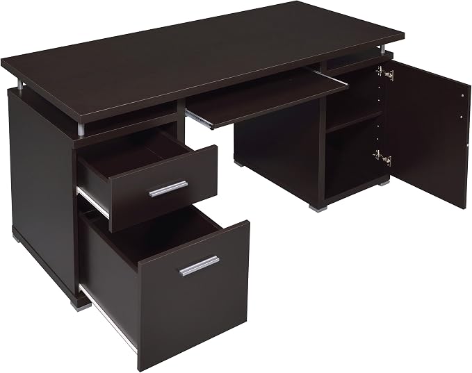 Coaster Home Furnishings Tracy Modern Contemporary 55-Inch 2-Drawer Home Office Computer Writing Desk Study Table with File Cabinet Storage Engineered Wood Eco-Friendly Laminate Brown 800107