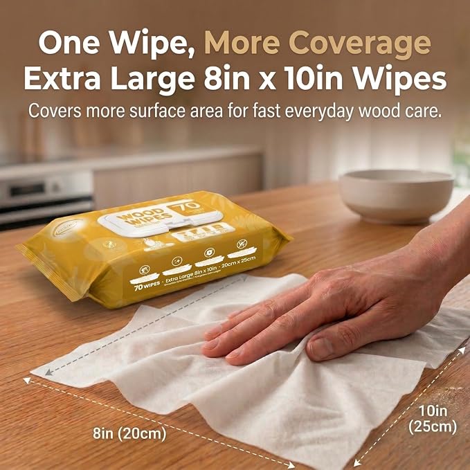 Air Jungles Wood Furniture Cleaner Wipes 70 Count (2 Packs), XL 8x10 Inch | Clean, Protect, Polish Wood Tables, Chairs, Cabinets, Desks, With Vitamin E Gentle For Skin, Lemon Scent