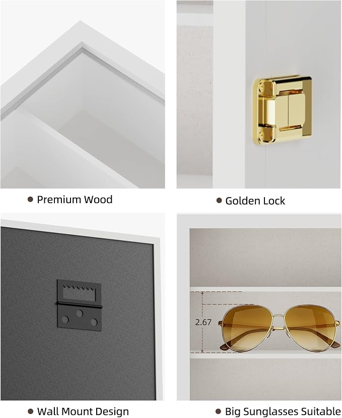 TJ.MOREE Sunglass Organizer Wall Mounted Glasses Holder Display Case 5 Tier | 13 x 15 inches Wooden Storage Box for Multiple Pairs Eyeglasses Sports Sunglasses