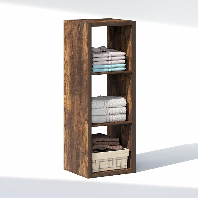 Furinno Cubic Extra Thick 3-Cube Closet Organizers and Storage, Amber Pine | 14.6 x 16 x 44 in, Open Shelf Closet Storage, Closet Organizer, for Wardrobe, Bedroom, Living Room