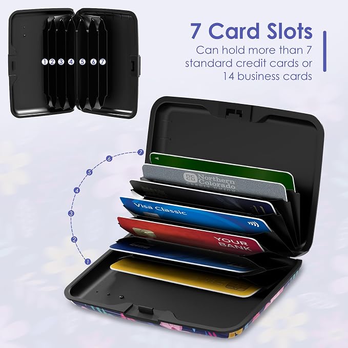 Credit Card Holder Small, Cute Floral Flowers RFID Blocking Wallet Business Travel Metal Slim Mini Aluminum Hard Case for Women Men