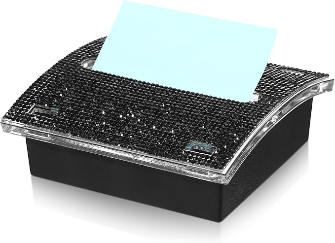 Eersida Rhinestone Self Stick Note Pad Holders 4 x 4 Inches Black Cute Note Holder Sticky Dispenser Bling Memo Stick Dispenser for Office Employee Coworkers Gifts Home Desk Supplies