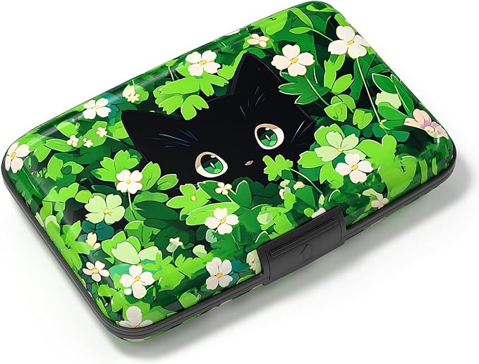 Card Holder Credit Cards Holder for Women RFID wallet women Business Card Holder Wallet Mini Aluminum Card Wallet RFID Blocking Slim Metal Hard Card for Women, Flower Cat