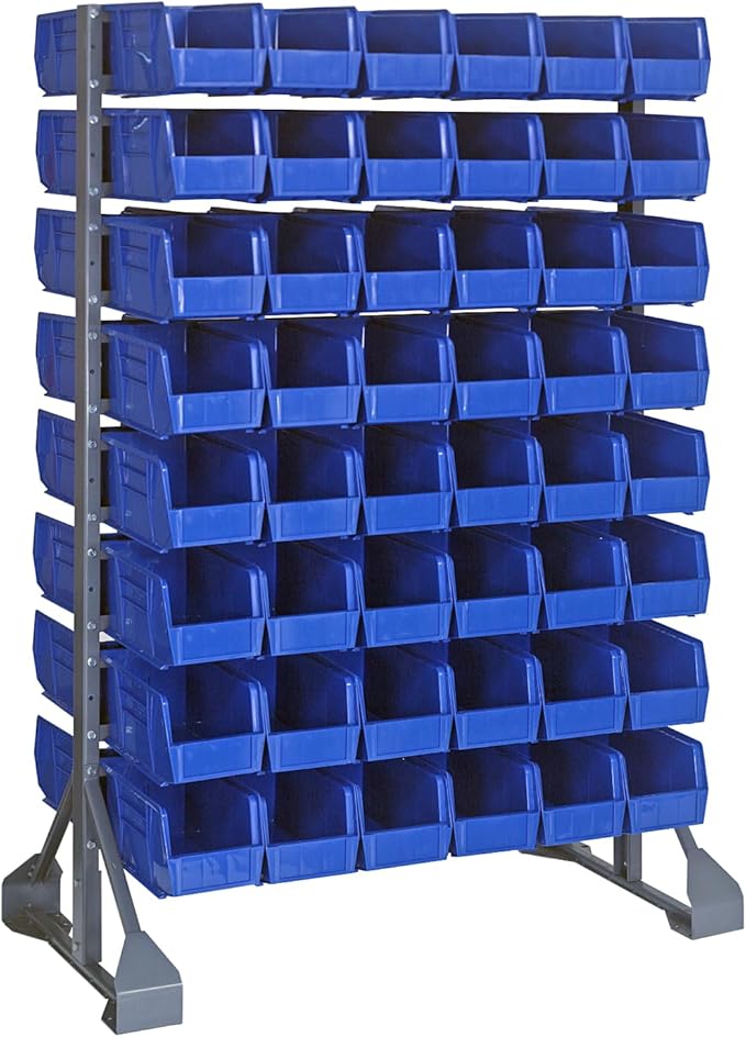 Quantum Storage Systems QRU-16D-230-96BL Double Sided Rail Systems Complete Package with Bins, 36”L x 20”W x 53”H Blue