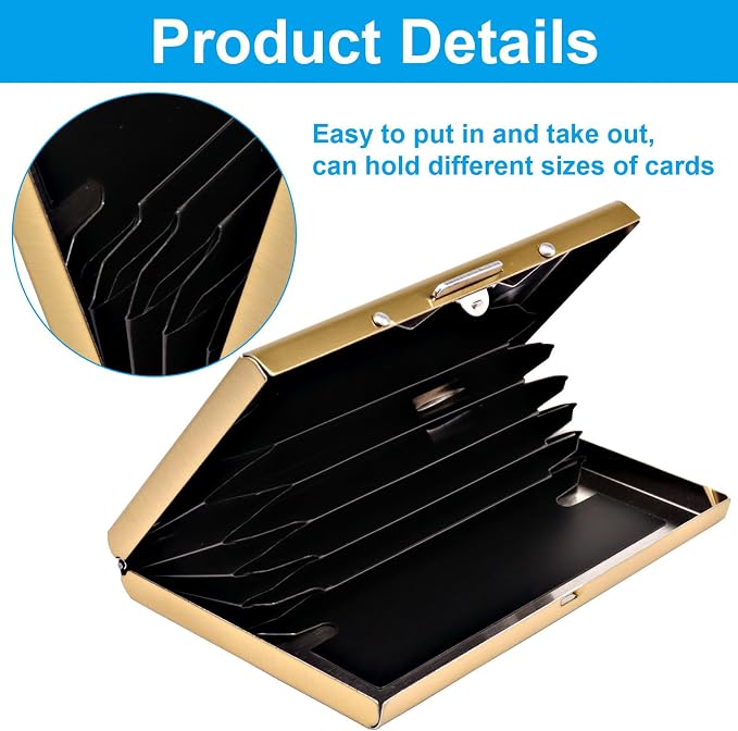 Gold Stainless Steel Credit Card Holder | Slim Metal Wallet for Cards and Cash, RFID Blocking, Compact Business Card Case, For Women and Men