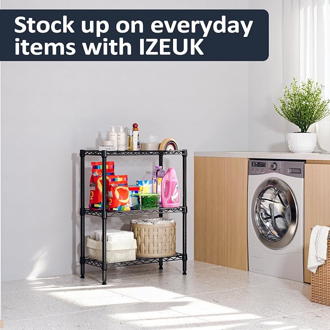 3 Tier Wire Shelving Unit, Small Metal Wire Shelf for Kitchen & Bathroom | 11.8" D X 25.6" W X 31.5" H Adjustable Black Storage Shelf, 750 LBS Shelf Rack Organizer for Bedroom, Office and Small Spaces