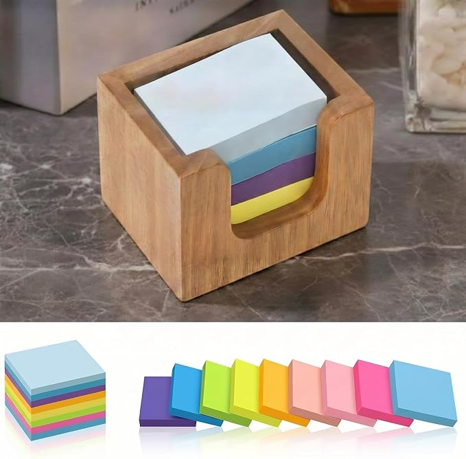 Eaasty Wood Sticky Note Holder Sets 1.5 x 2 Inch Sticky Note Dispenser with 8 Pads 100 Sheets Small Stick Notes Self Memo Pad Dispenser for School Office Home Desk Organizer Supplies