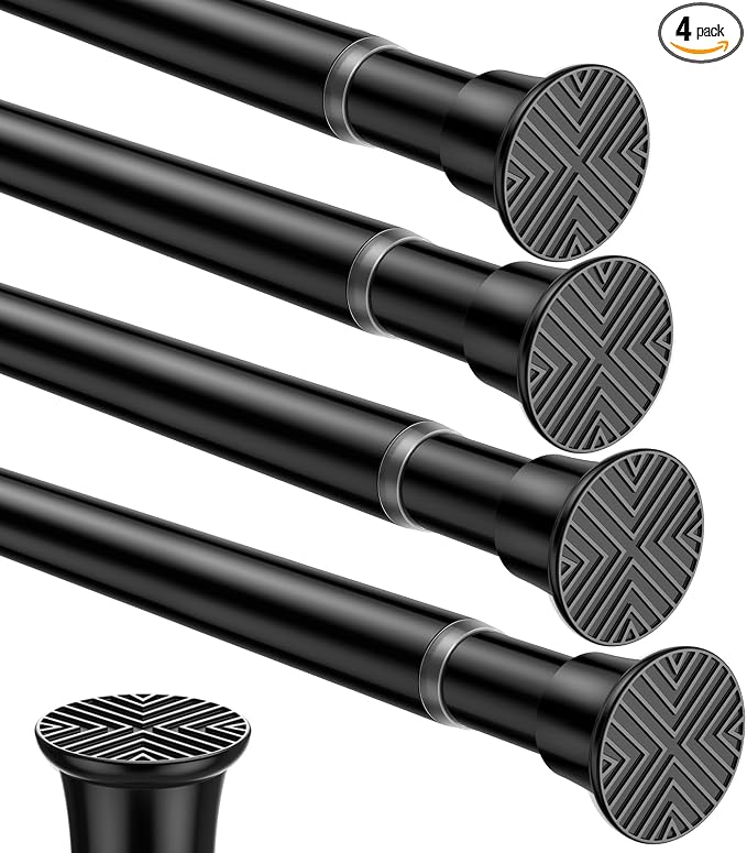 4pack Tension Rods 18-36 Inch Adjustable Black Tension Rod Spring Rod Extendable Short Curtain Rod Spring Loaded Curtain Rods Tension Rod for Curtains,Closet,Kitchen