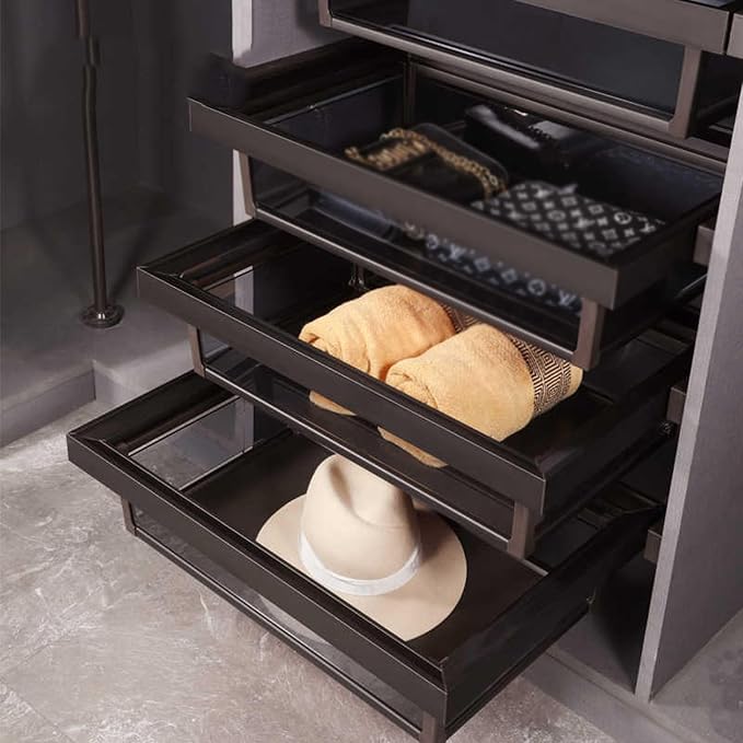 Pull Out Cabinet Storage Basket,Telescopic Coat Drawer for Kitchen,Stackable Detachable Baskets Closet Storage Box,for Kitchen Office Wardrobes Cupboard Storage(Black,47x66x18cm)
