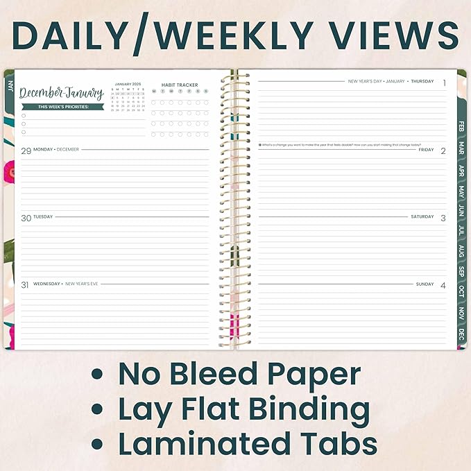 bloom daily planners 2026 Planner (January to December) - 8.5” x 11” Weekly & Monthly Dated Agenda Organizer Book with Stickers & Tabs - Flexible Soft Cover - Pink Poppies
