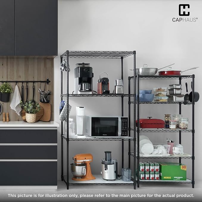CAPHAUS NSF Commercial Grade Wire Shelving w/Wheels, Leveling Feet & Liners, Storage Metal Shelf, 36 x 18 x 76 5-Tier No Liner (RWW-CH36185HDW-BK@CH-CM)