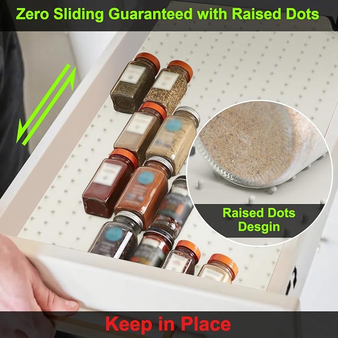 Gosmol Spice Drawer Organizer Insert - Spice Drawer Liner 2 Pack Pearl | Adjustable non-slip silicone liner; in-drawer spice organizer for seasoning jars, spice bottles, flat spice rack for drawer