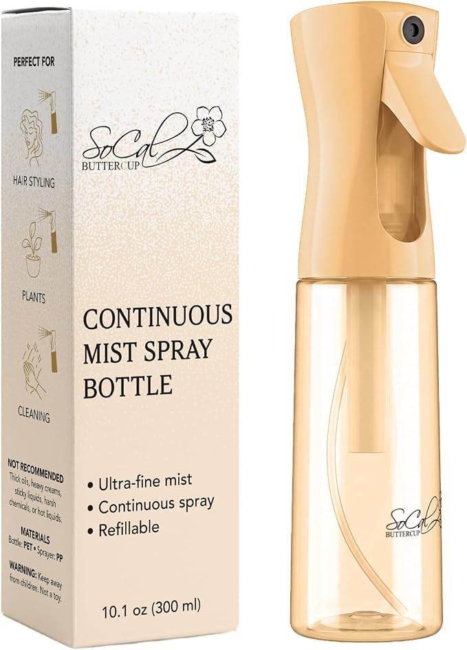 Continuous Spray Bottle for Hair – Slim Design - Fine Mist Water Sprayer for Hairstyling, Curly Hair – Refillable Mister Bottle with 360 Spray – Travel Size Hair Water Bottle