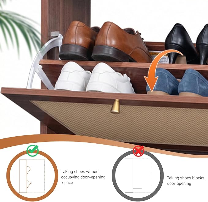 Karl home Brown Rattan Shoe Cabinet, 3-Tilt-Out Entryway Storage Organizer | Hidden Shoe Rack with 3 Tilt-Out Compartments for Heels, Slippers and Casual Shoes, Space Saving Entryway Furniture