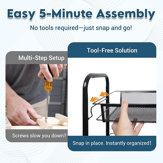 LOFTEY 4 Tier Rolling Cart, Small Metal Utility Cart with Wheels, Black | 10.2" Slim Width, Four Mesh Baskets, 15 lb Load Capacity per Basket, Tool-Free Assembly, Ideal for Bathroom & Snack Storage