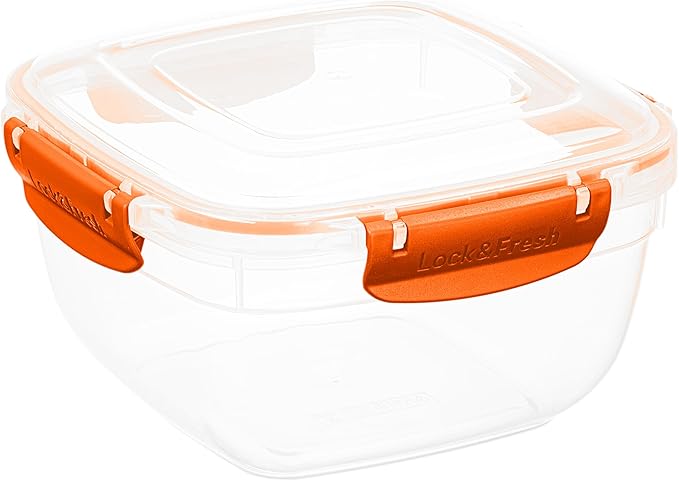 Superio Plastic Food Storage Container with Airtight Lid- 48 Oz, BPA Free, Leakproof, Stackable, Microwave, Dishwasher and Freezer Safe, Orange