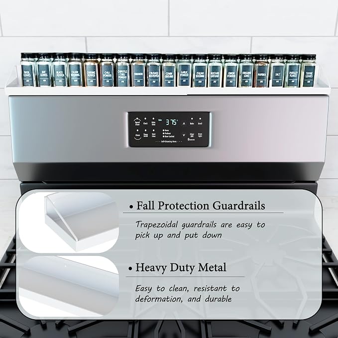 Magnetic Over the Stove Shelf, Extendable（16" to 30" ）Steel Spice Rack Shelf, Above Oven Storage Organizer, Stove Top Shelf for Kitchen Range, Back of Stove & Floating Shelves for Bathroom - White