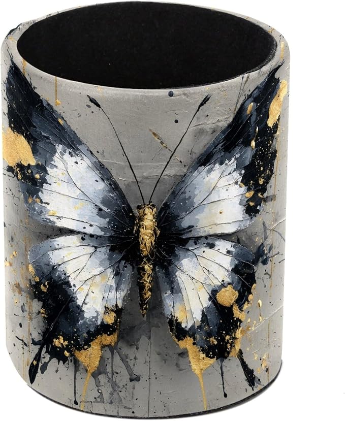 Leather Pen Holder for Desk, Watercolor Butterfly Pencil Cup Pen Organizer Makeup Brush Holder for Office Home Kids Countertop Desk Accessory Storage