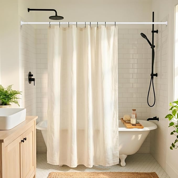 Long Tension Curtain Rod 40-113inch White Curtain Rods no Drilling Adjustable Tension Rod for Windows,bathroom,Patio,Doorway,Heavy Duty Spring Rods Diameter 1.26inch