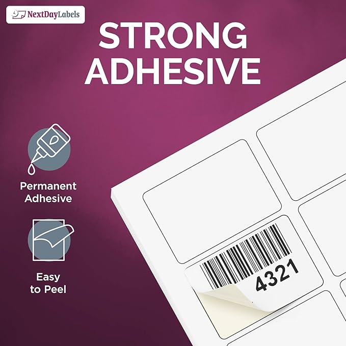 NextDayLabels 3.38x2.33 Inch Rectangle Stickers White Blank Labels for Laser Inkjet Printer - 8 Per Sheet Self-Adhesive Shipping Address Mailing Made in USA - 200 Labels