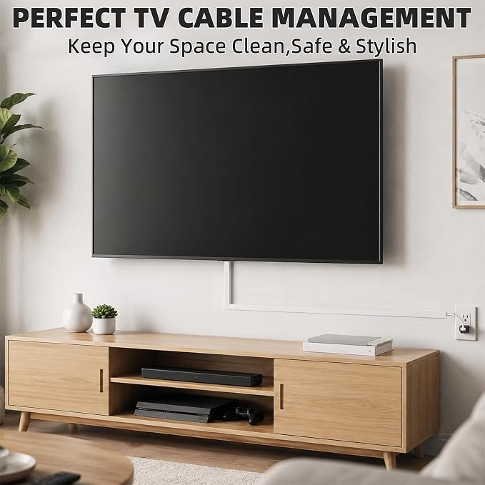 118" Silicone Cord Cover for Wires on Wall, Cord Hider for Wall Mounted TV | Flexible, Fits 1 Cord Up to 0.35" Diameter, Self Adhesive Cable Hider, Hides Wall Wires, Safer for Kids & Pets, White
