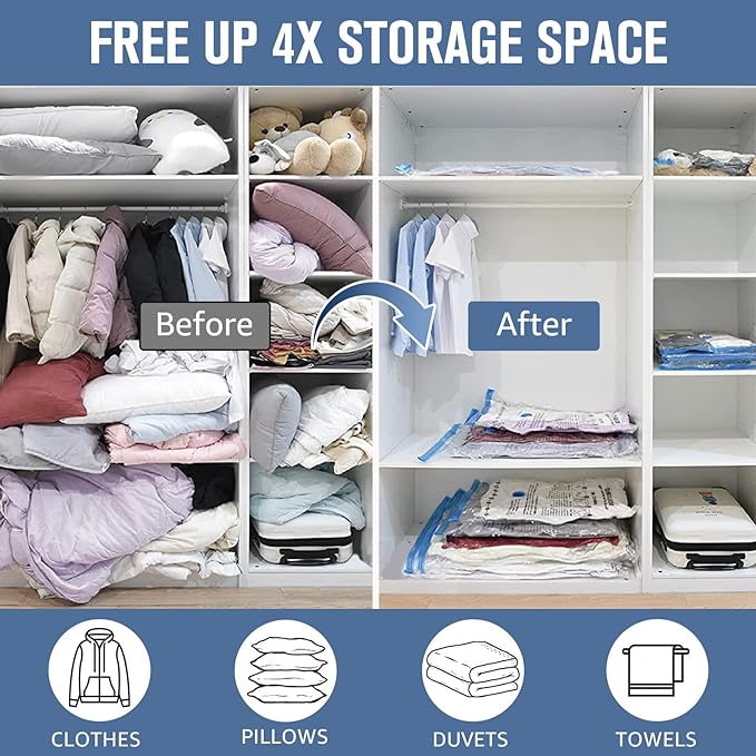 BoxLegend Vacuum Storage Bags with Hand Pump 6 Large 23.6’’x31.5’’ Thickened Vacuum Seal Bags for Clothing Coat Bedding Quilt Blanket Pillow Comforters