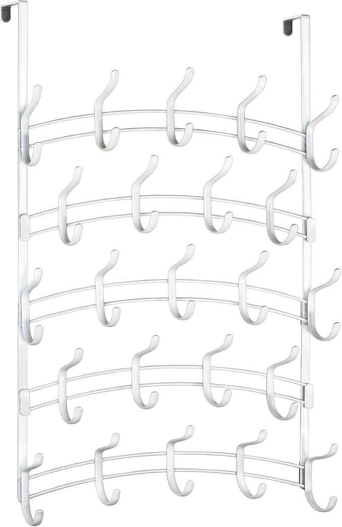 LYNK Professional® Home™ Over the Door Hooks - 46 Hook – Over the Door Coat Rack - Over the Door Hanger - Hanging Towels or Clothes - Bathroom, Bedroom, Laundry Room - Lifetime Ltd. Warranty, White